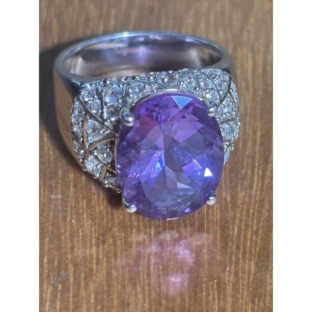 Vintage Large Amethyst Sterling Silver Ring Size 8